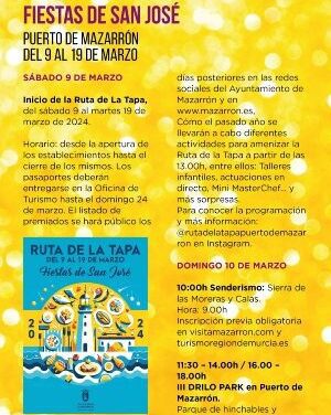 Programación de las Fiestas de San José  Del 9 al 19 de marzo, Puerto de Mazarrón se preparara para vivir las Fiestas Patronales de San José.