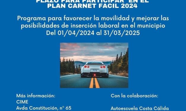 Abierto el plazo de inscripción en el plan carnet fácil para mejorar la empleabilidad en el municipio de Mazarrón