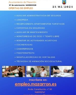 Ofertas de empleo activas de la Agencia de Colocación del Ayuntamiento de Mazarrón