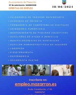 Ofertas de empleo activas de la Agencia de Colocación del Ayuntamiento de Mazarrón