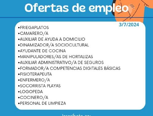 Ofertas de empleo activas de la Agencia de Colocación del Ayuntamiento de Mazarrón