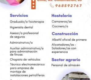 Ofertas de empleo activas de la Agencia de Colocación del Ayuntamiento de Mazarrón