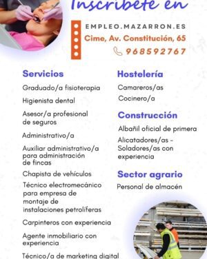 Ofertas de empleo activas de la Agencia de Colocación del Ayuntamiento de Mazarrón