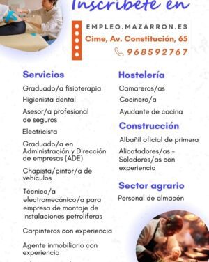 Ofertas de empleo activas de la Agencia de Colocación del Ayuntamiento de Mazarrón