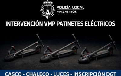 CONTROL VMP – PATINETES ELÉCTRICOS En los últimos días, Policía Local Mazarrón ha procedido a la inmovilización de varios patinetes eléctricos (VMP) y a la formulación de diferentes denuncias por incumplimiento de la nueva normativa.