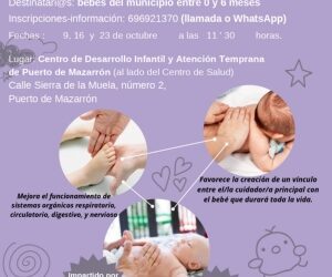El Centro de Desarrollo Infantil y Atención Temprana de Puerto de Mazarrón organiza un taller de masaje infantil